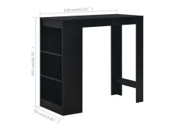 Mesa alta de cocina con estantería negra 110x50x103 cm