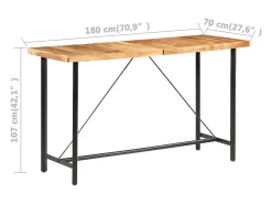 Mesa alta de cocina de madera maciza de acacia 180x70x107 cm