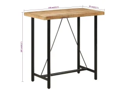 Mesa alta de hierro y madera maciza de mango 110x55x107 cm