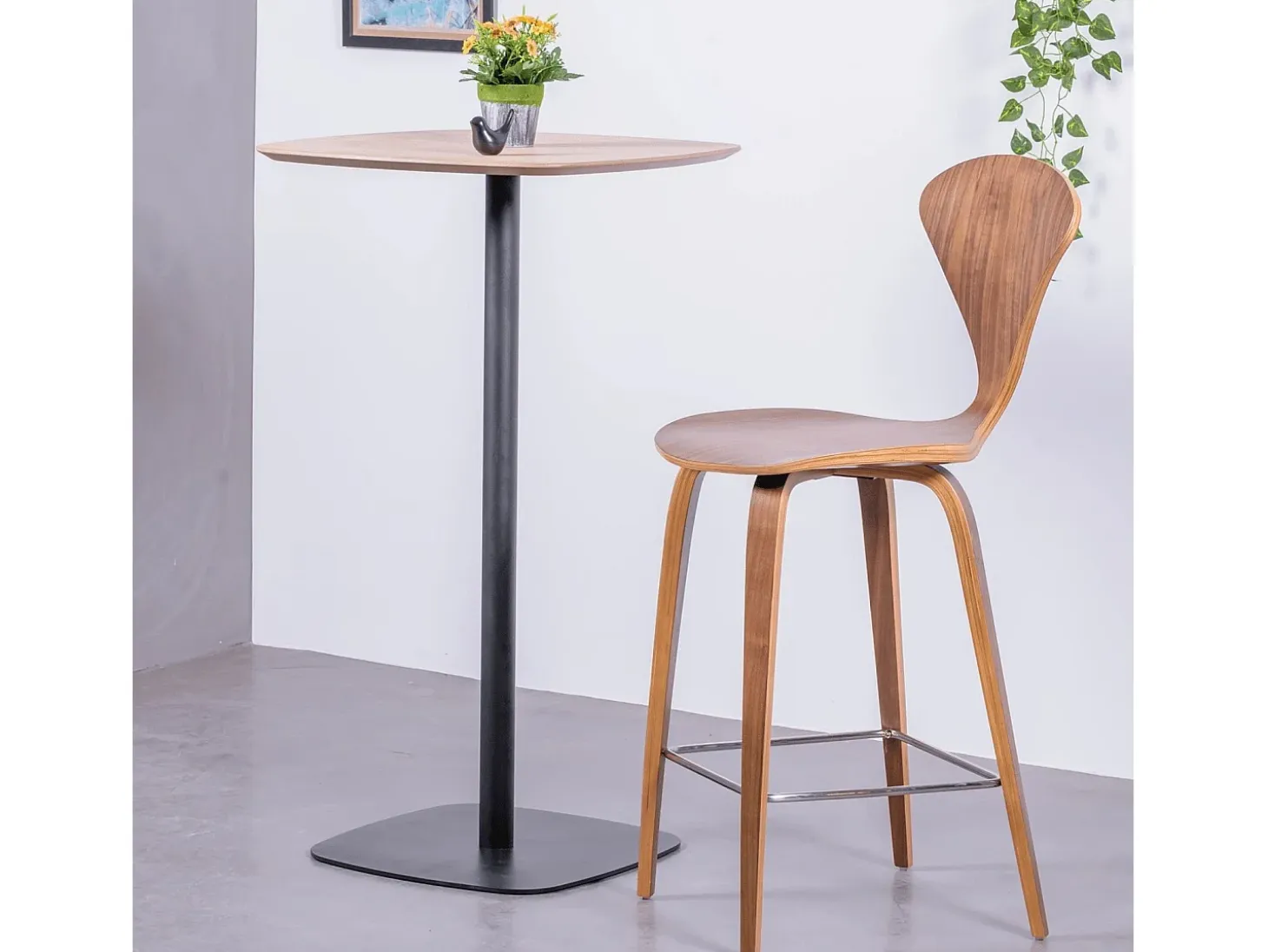 Mesa alta para bar de estilo industrial, 106cm de altura y 60x60cm - Pub - Roble