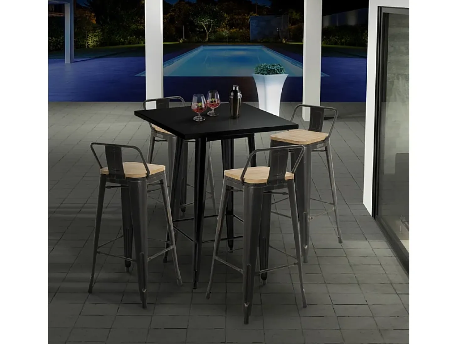 mesa alta para taburetes acero metal industrial 60x60 nut - Negro