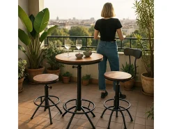 Mesa alta vintage industrial redonda ajustable para bar cocina Girus