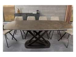 Mesa ATONIA – Ovalada extensible 130 a 190 cm – Tablero cerámico efecto mármol bronce – Patas de metal – Estilo moderno