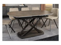 Mesa ATONIA – Ovalada extensible 130 a 190 cm – Tablero cerámico efecto mármol bronce – Patas de metal – Estilo moderno