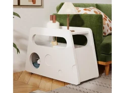 Mesa auxiliar moderna con ruedas, diseño seguro, blanca, MDF (81x33x51,5 cm)