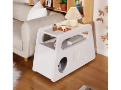 Mesa auxiliar moderna con ruedas, diseño seguro, blanca, MDF (81x33x51,5 cm)