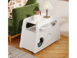 Mesa auxiliar moderna con ruedas, diseño seguro, blanca, MDF (81x33x51,5 cm)