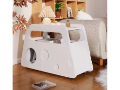 Mesa auxiliar moderna con ruedas, diseño seguro, blanca, MDF (81x33x51,5 cm)