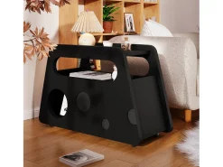 Mesa auxiliar moderna con ruedas, diseño seguro y funcional, Negro, MDF, (81x33x51,5 cm)