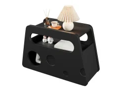 Mesa auxiliar moderna con ruedas, diseño seguro y funcional, Negro, MDF, (81x33x51,5 cm)