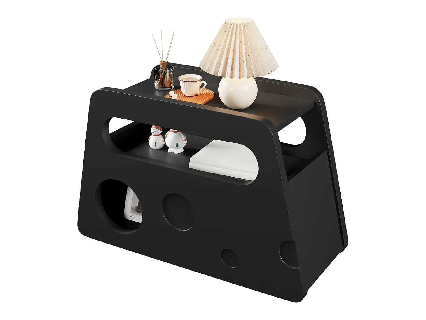 Mesa auxiliar moderna con ruedas, diseño seguro y funcional, Negro, MDF, (81x33x51,5 cm)