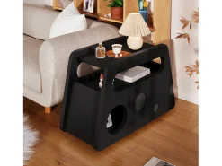 Mesa auxiliar moderna con ruedas, diseño seguro y funcional, Negro, MDF, (81x33x51,5 cm)