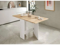 Mesa Auxiliar Suecia con Alas Abatibles 140cm. Comedor o Cocina Blanco y Cambria