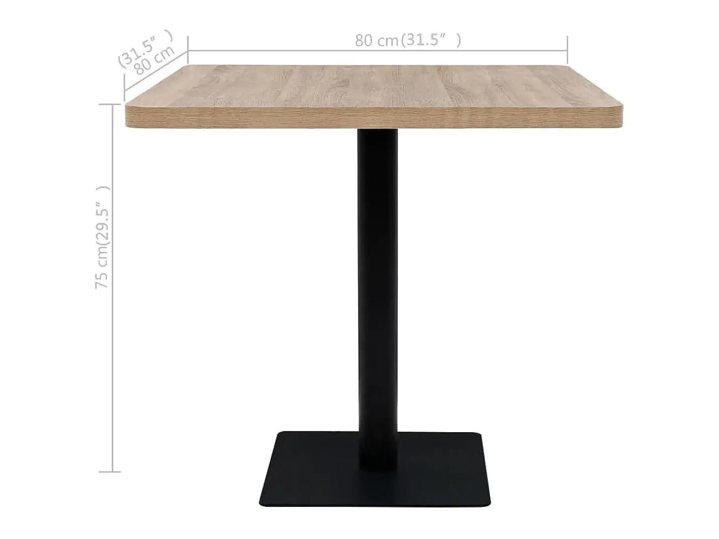 Mesa bar bistró MDF y acero cuadrada color roble 80x80x75 cm