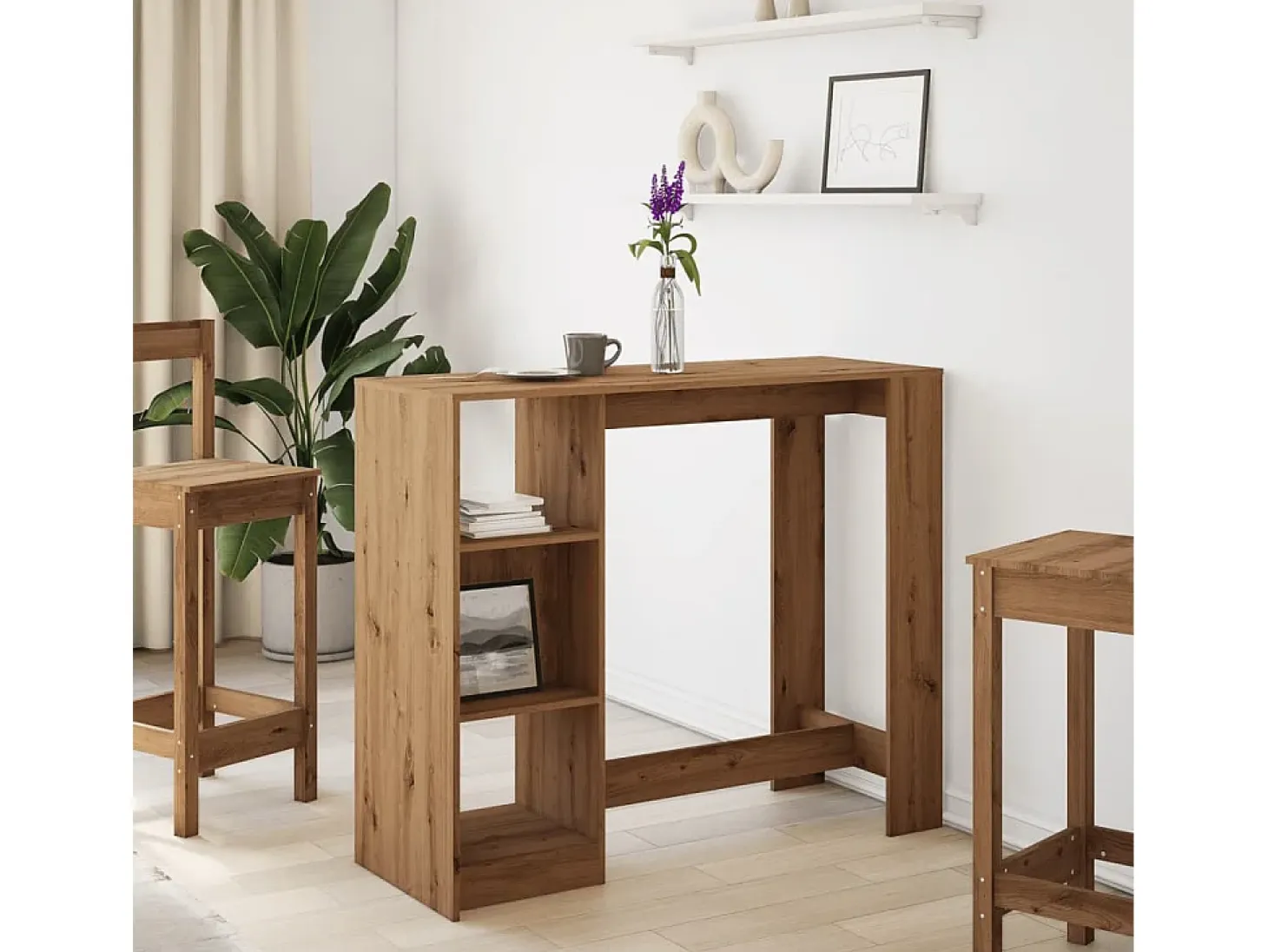 Mesa bar con estante madera roble artisian 124x46x103,5 cm