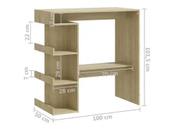 Mesa bar estante almacenaje contrachapada roble 100x50x101,5 cm