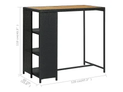 Mesa bar estante almacenaje 120x60x110 cm ratán sintético negro