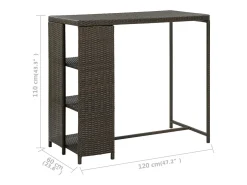 Mesa bar estante almacenaje 120x60x110cm ratán sintético marrón