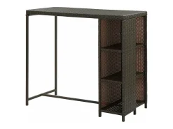Mesa bar estante almacenaje 120x60x110cm ratán sintético marrón