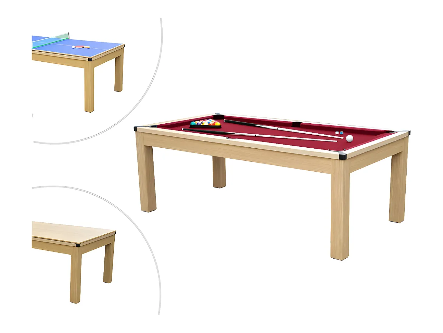 Mesa billar y ping-pong BALTHAZAR - 213x112x81.5 cm-rojo