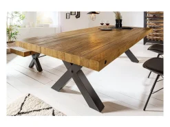 Mesa CAVARA – Madera de pino reciclado barnizado y metal negro – 200 cm – Tablero grueso 80 mm – Estilo industrial