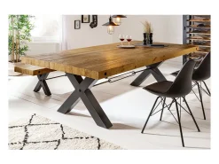 Mesa CAVARA – Madera de pino reciclado barnizado y metal negro – 200 cm – Tablero grueso 80 mm – Estilo industrial