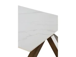 Mesa cerámica extensible blanca 160/210x90 con pie metal color cobre