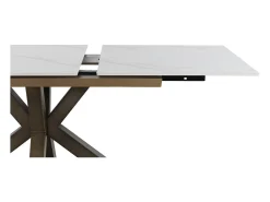 Mesa cerámica extensible blanca 160/210x90 con pie metal color cobre