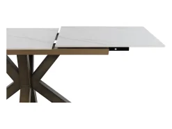 Mesa cerámica extensible blanca 160/210x90 con pie metal color cobre