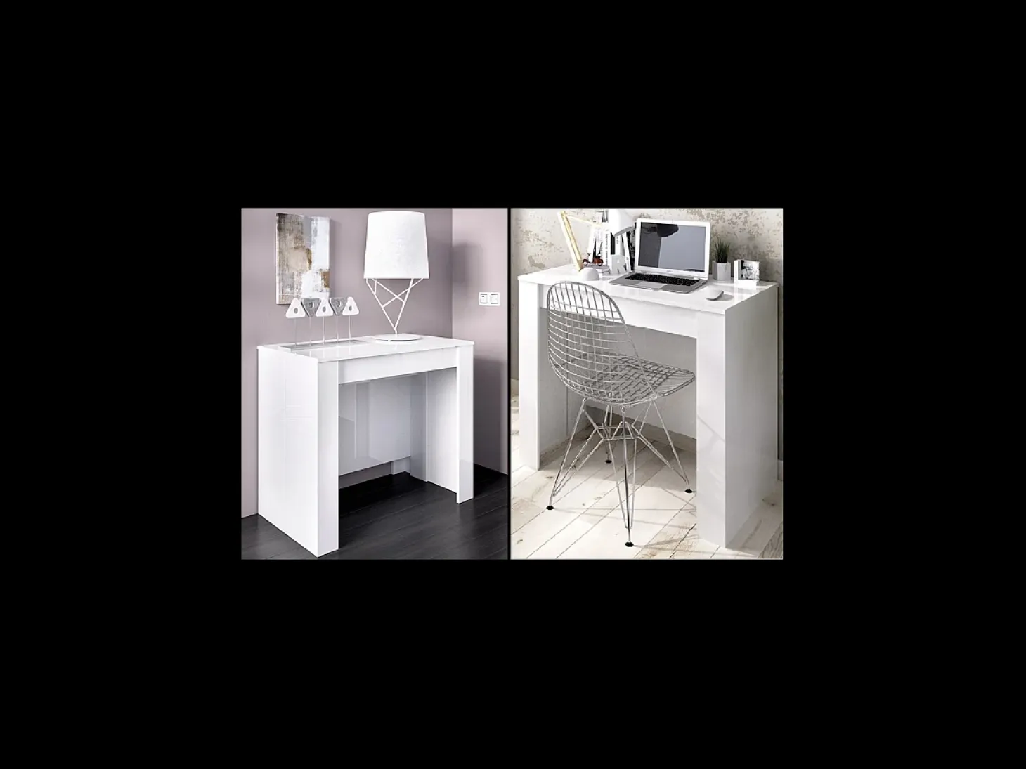 Mesa comedor Bailen multifuncion extensible en blanco brillo. 77 cm(alto)54-101-147-194-24