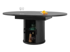Mesa comedor extensible - MDF - Mesa redonda - 118-158 cm - 6 personas - 1 puerta - 2 estantes - negro
