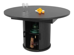Mesa comedor extensible - MDF - Mesa redonda - 118-158 cm - 6 personas - 1 puerta - 2 estantes - negro