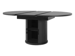 Mesa comedor extensible - MDF - Mesa redonda - 118-158 cm - 6 personas - 1 puerta - 2 estantes - negro