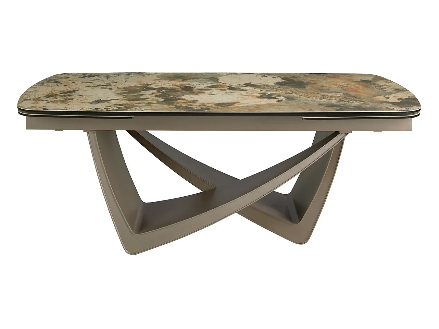 Mesa comedor extensible ovalada barril mármol porcelánico y acero taupé metalizado 1152 ANGEL CERDA