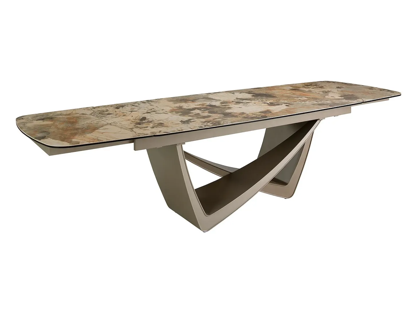 Mesa comedor extensible ovalada barril mármol porcelánico y acero taupé metalizado 1152 ANGEL CERDA
