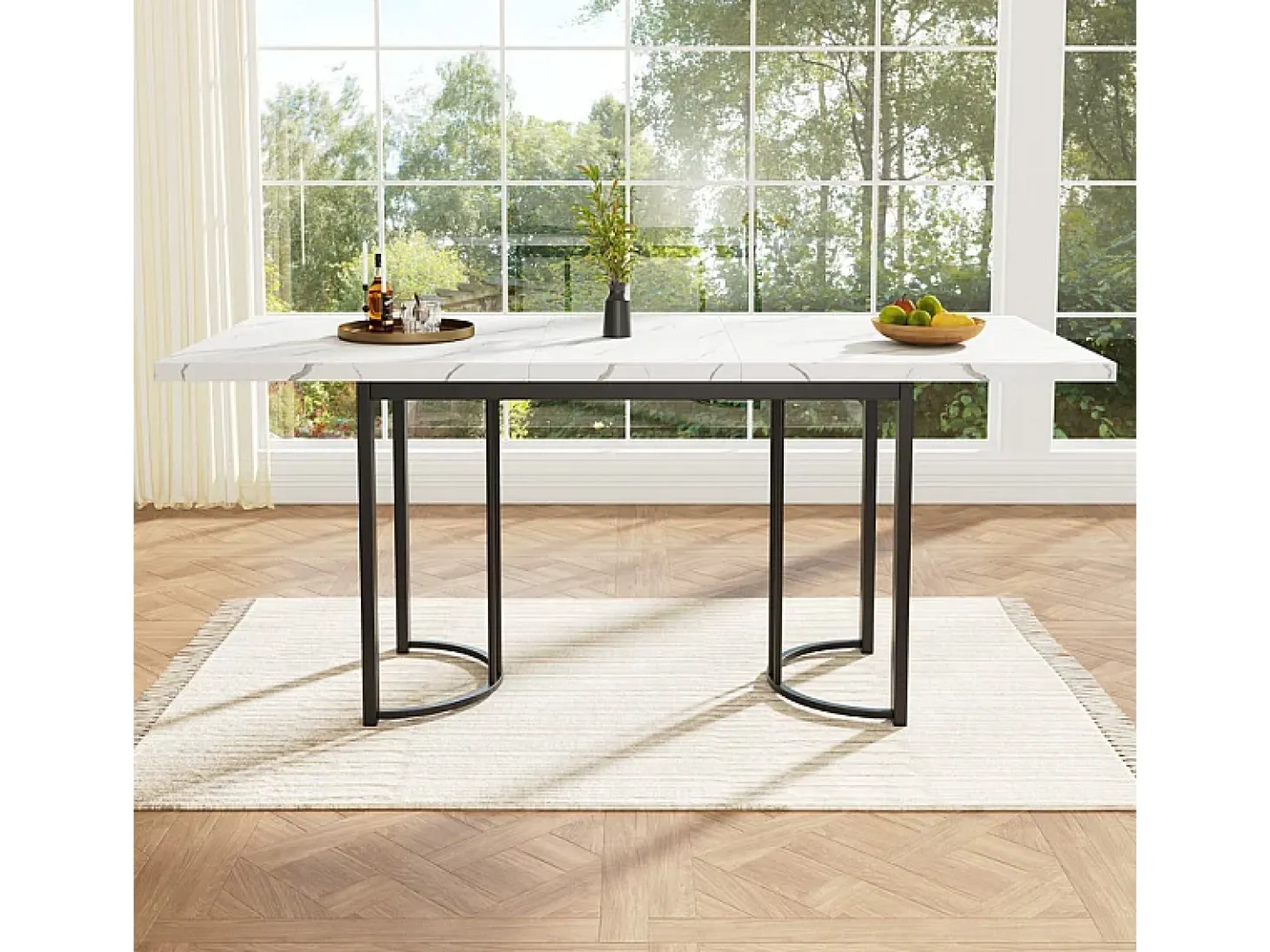 Mesa comedor extensible para 6-8 personas en MDF y metal - Efecto mármol blanco - 140/179,5x80x75,5 cm