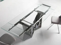 Mesa comedor extensible rectangular cristal templado y acero cromado 1027 ANGEL CERDA