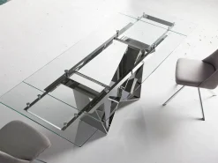 Mesa comedor extensible rectangular cristal templado y acero cromado 1027 ANGEL CERDA