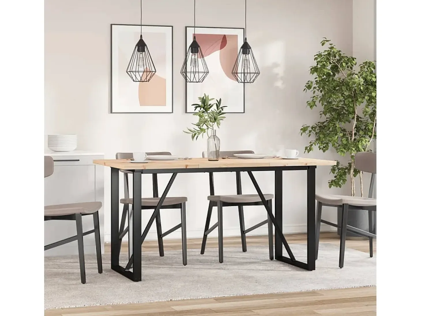Mesa comedor marco O madera maciza pino y hierro 140x80x75,5 cm