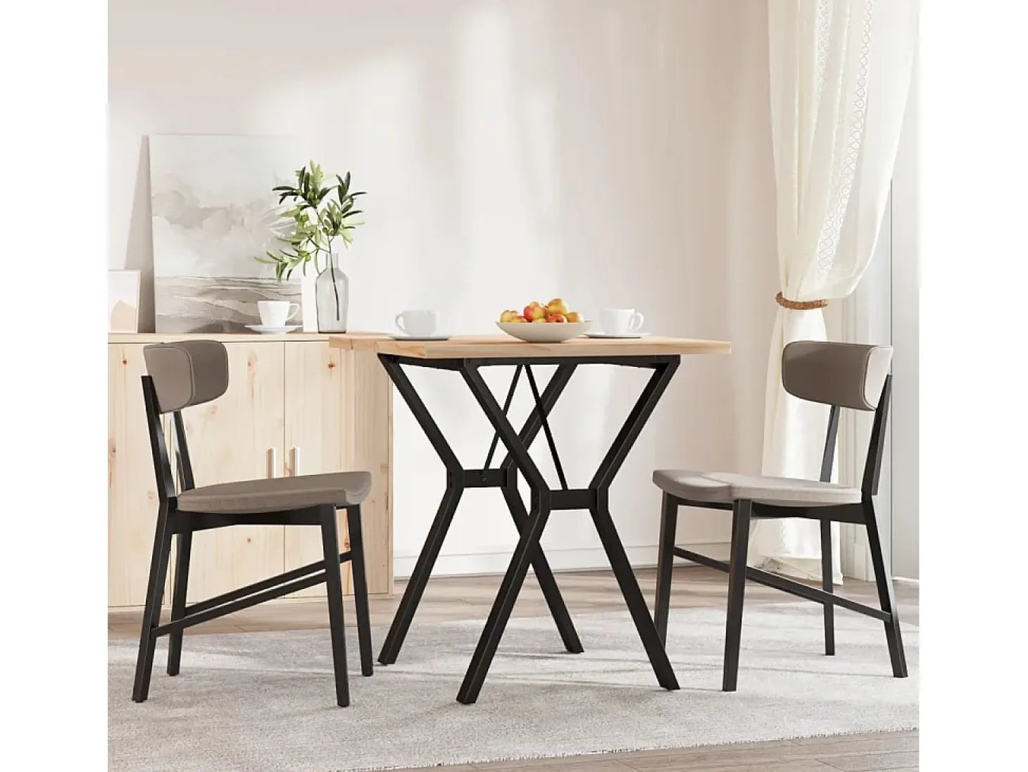 Mesa comedor marco Y madera maciza pino y hierro 70x70x75,5 cm