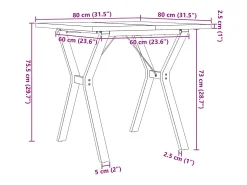 Mesa comedor marco Y madera maciza pino y hierro 80x80x75,5 cm