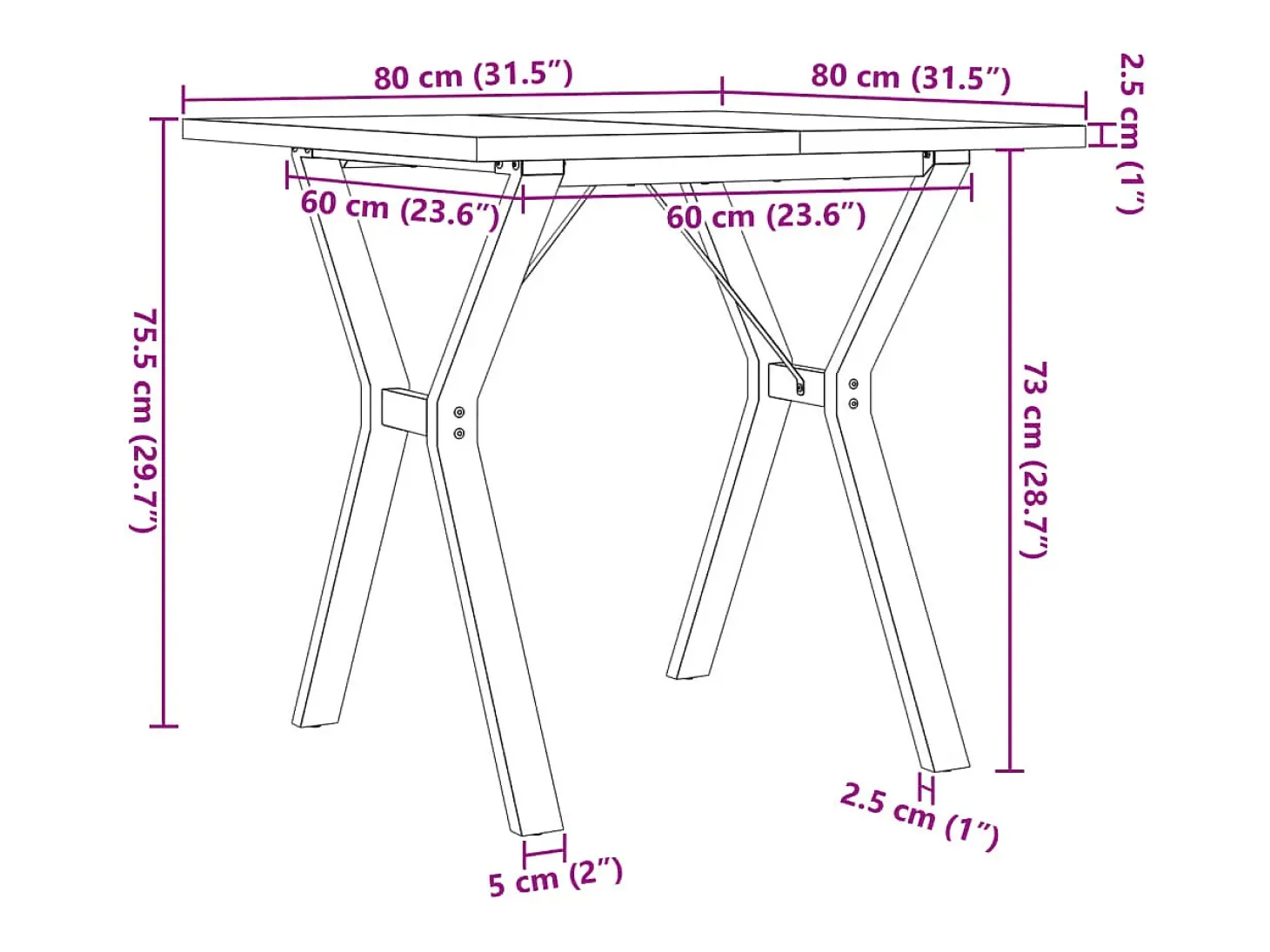Mesa comedor marco Y madera maciza pino y hierro 80x80x75,5 cm