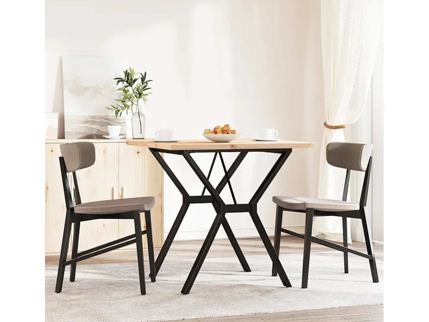 Mesa comedor marco Y madera maciza pino y hierro 80x80x75,5 cm
