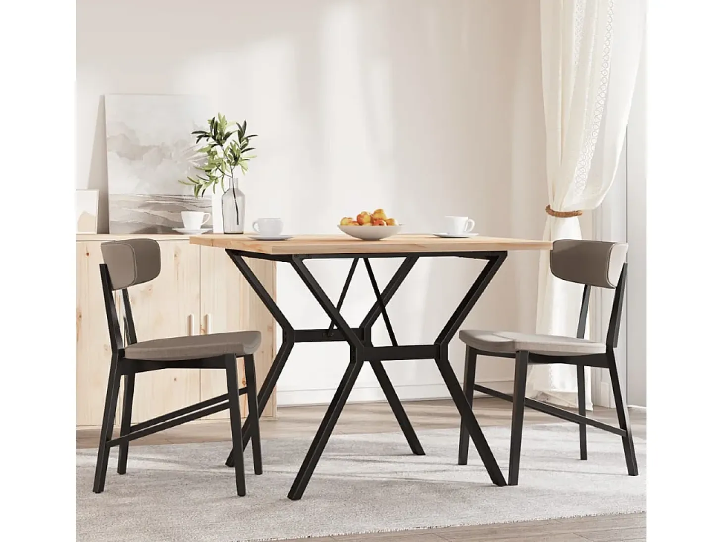 Mesa comedor marco Y madera maciza pino y hierro 90x90x75,5 cm