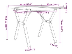 Mesa comedor marco Y madera maciza pino y hierro 90x90x75,5 cm