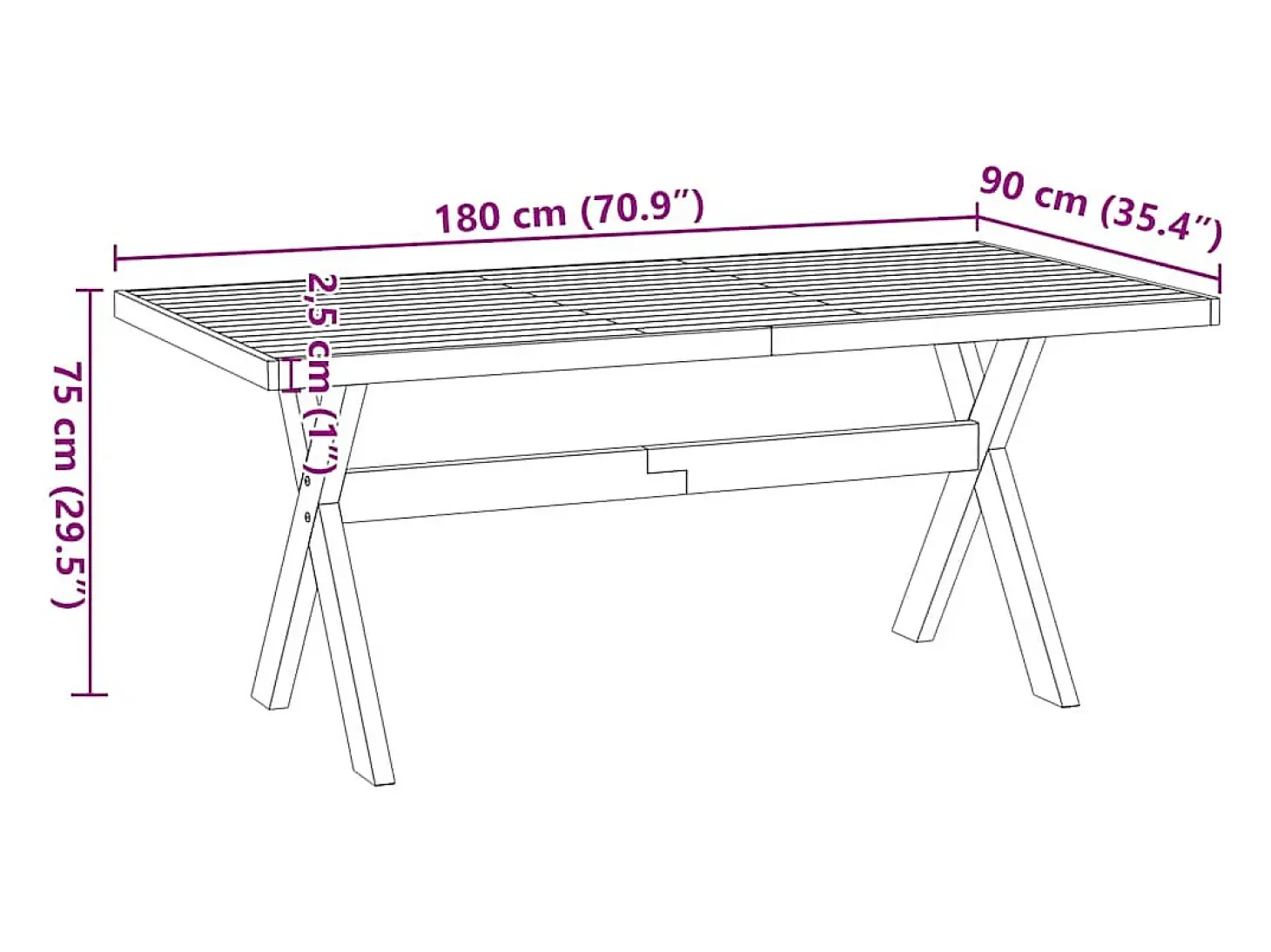 Mesa comedor NOAIN patas forma X madera maciza pino 180x90x75cm