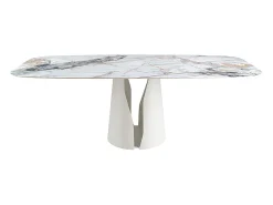 Mesa comedor ovalada barril mármol porcelánico y acero blanco 1135 ANGEL CERDA