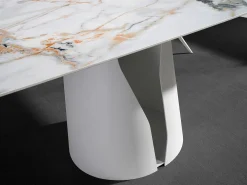 Mesa comedor ovalada barril mármol porcelánico y acero blanco 1135 ANGEL CERDA