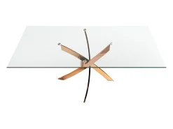 Mesa comedor rectangular cristal templado y acero rosa 1169-140x95 ANGEL CERDA