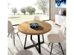 Mesa comedor redonda Aduna extensible 6 en madera clara y negro 77x110-158 cm